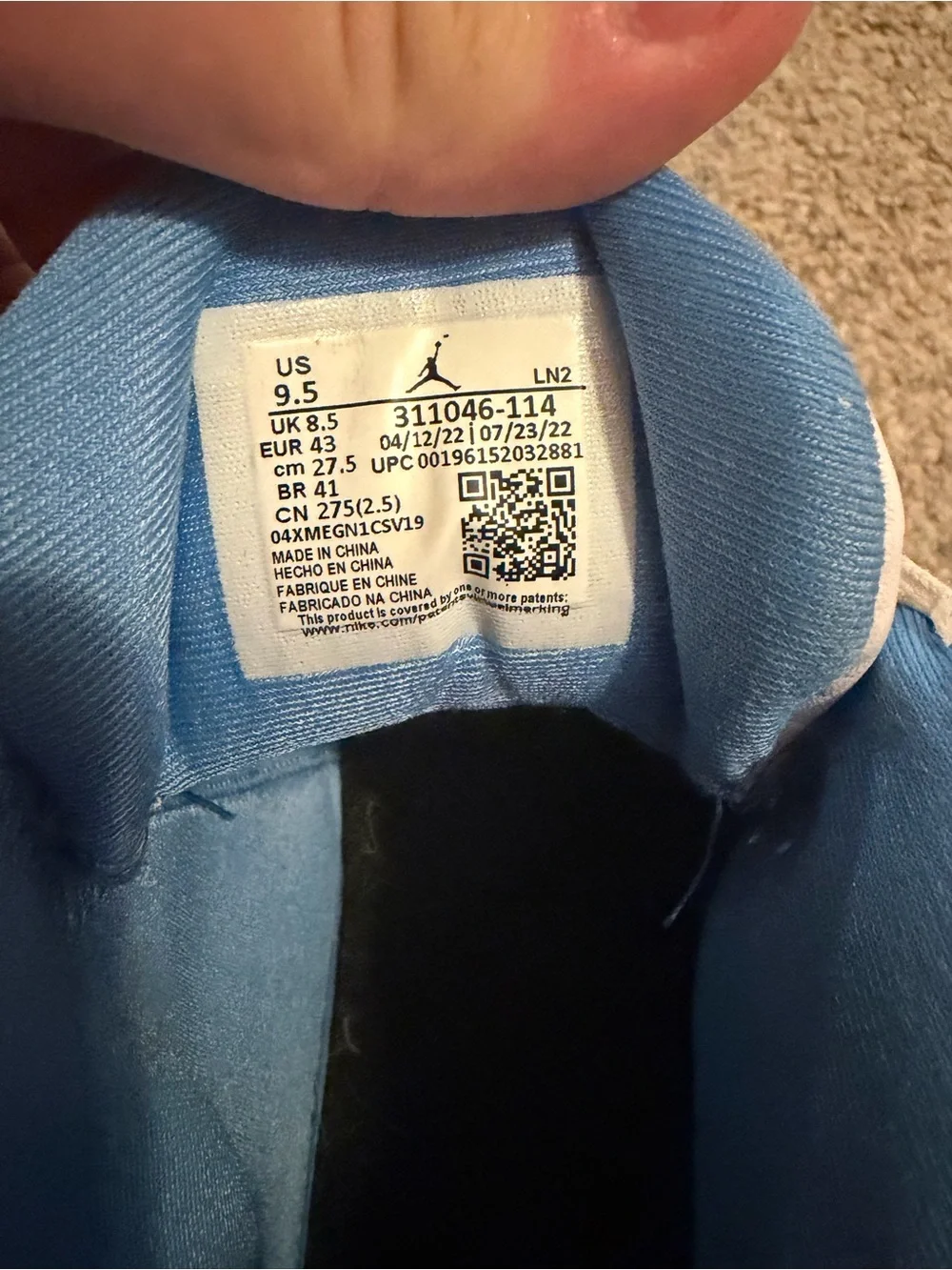 Nike Air Jordan Dub Zero “UNC” White University Shoes 311046-114 Men’s 9.5